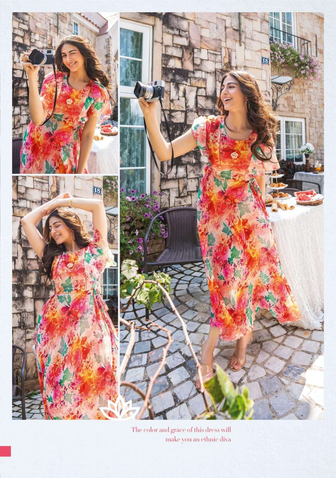 coral charm vol 2 by anju fabrics readymade long one piece dress catalouge 