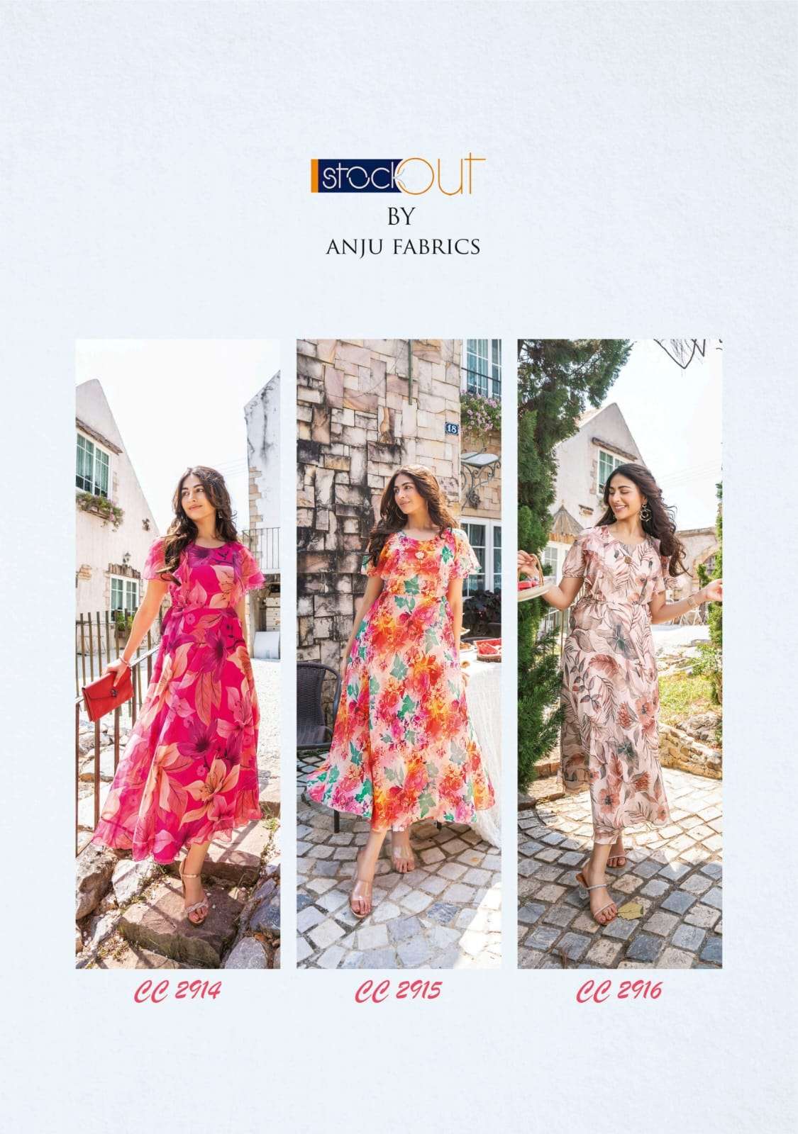 coral charm vol 2 by anju fabrics readymade long one piece dress catalouge 