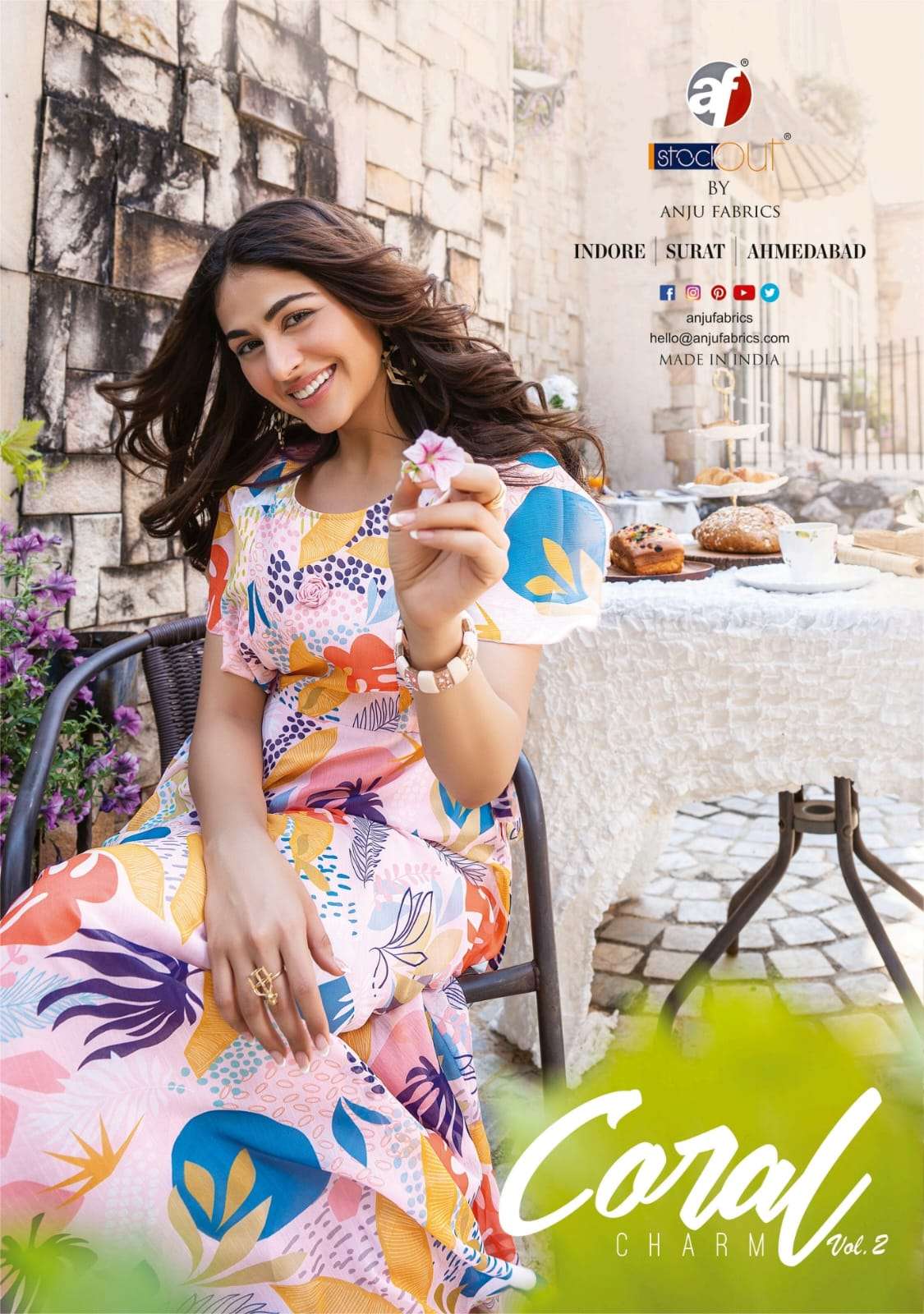 coral charm vol 2 by anju fabrics readymade long one piece dress catalouge 