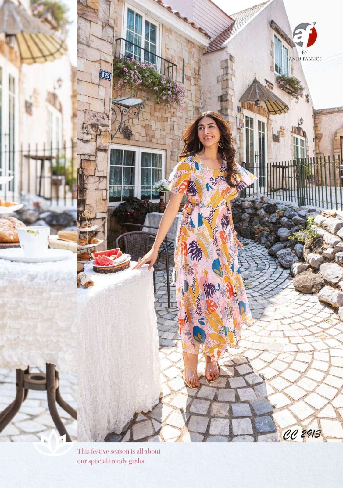 coral charm vol 2 by anju fabrics readymade long one piece dress catalouge 