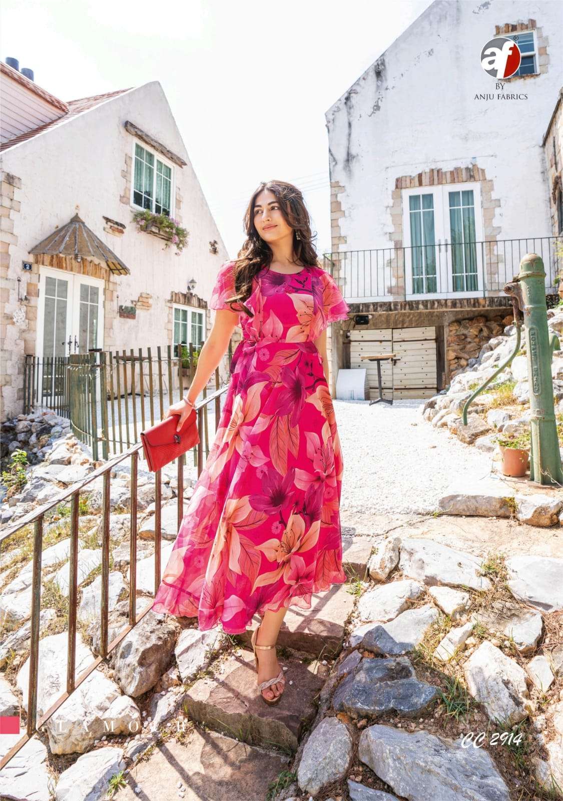 coral charm vol 2 by anju fabrics readymade long one piece dress catalouge 