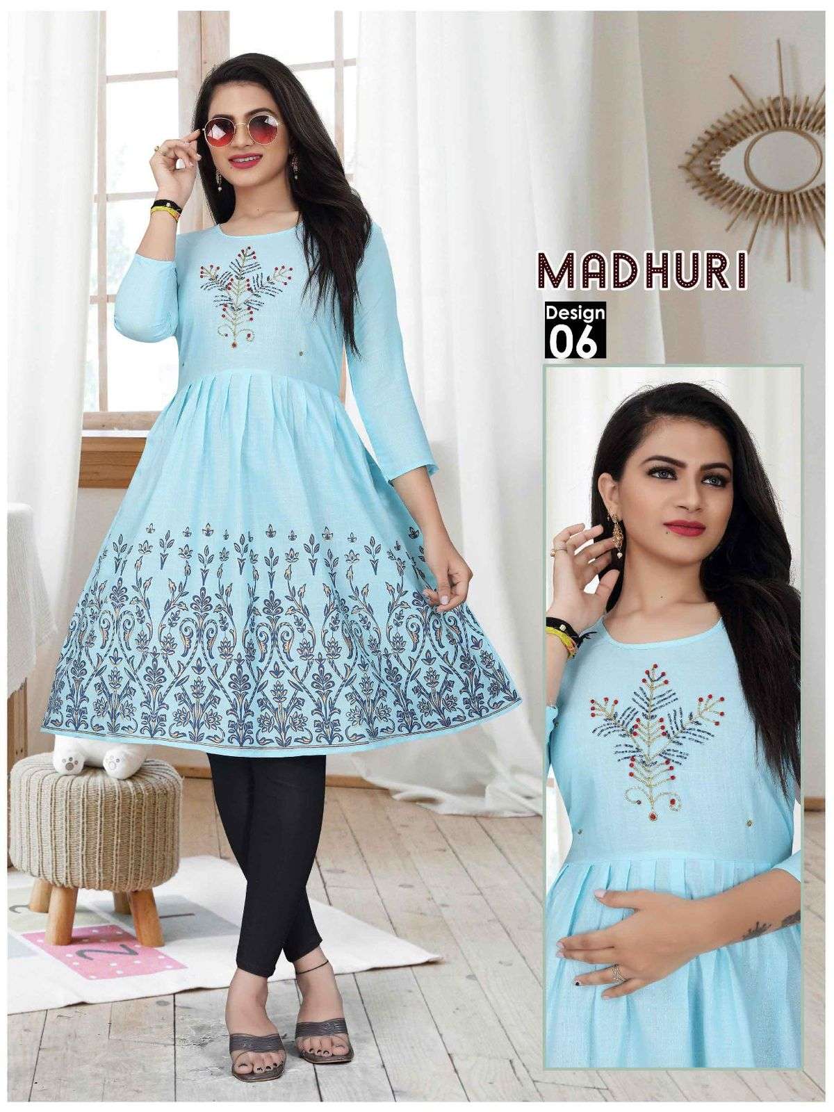 Beauty Queen Madhuri Two Tone Handwork with Block Work KURTI CATALOG WHOLESALER BEST RATE
