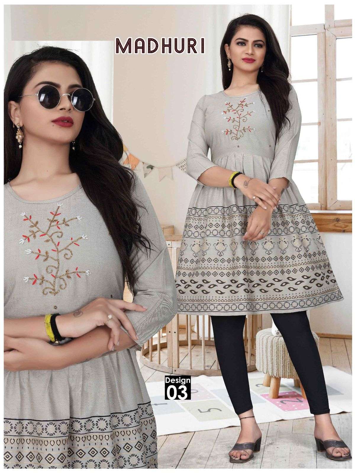 Beauty Queen Madhuri Two Tone Handwork with Block Work KURTI CATALOG WHOLESALER BEST RATE