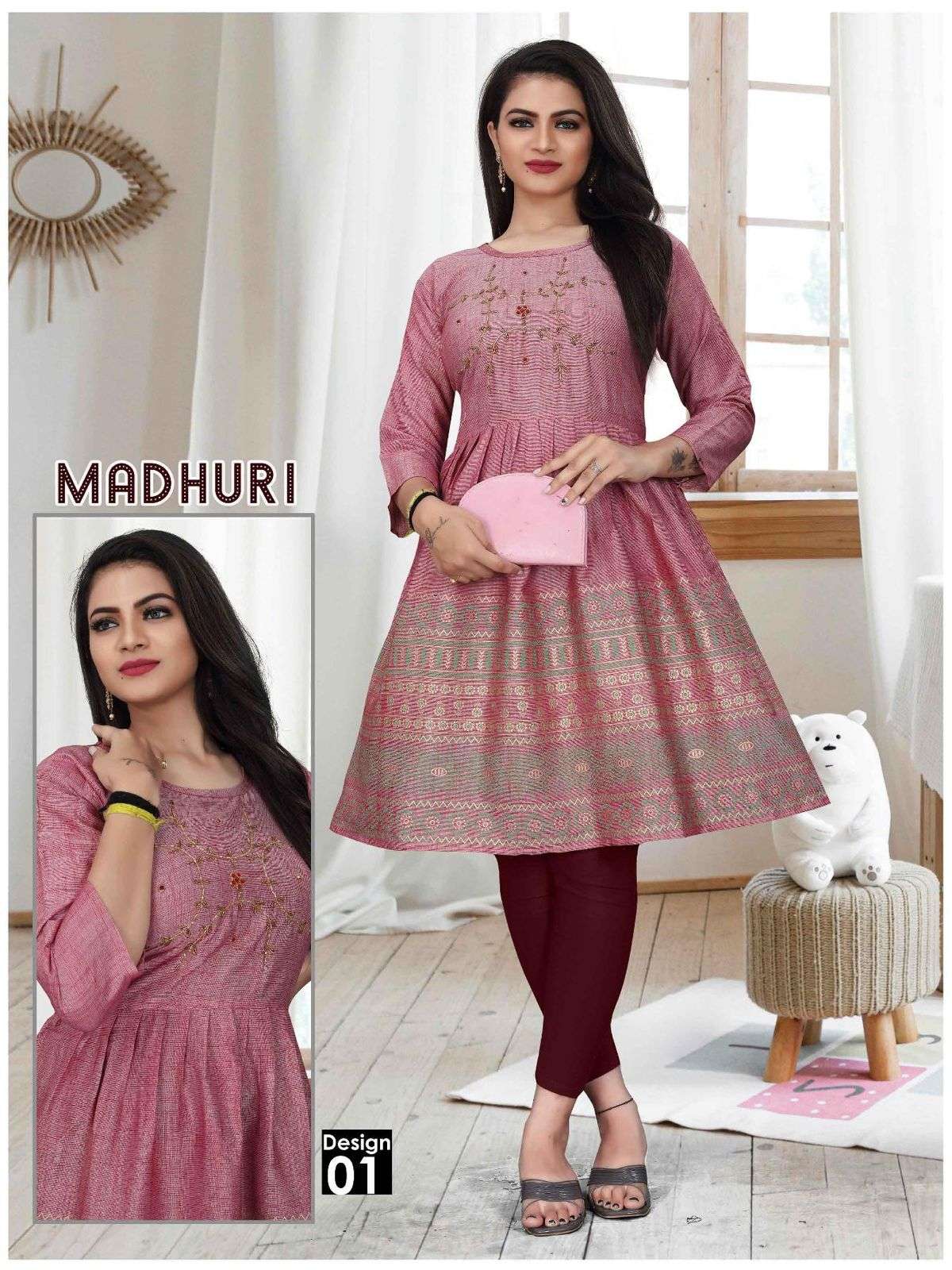 Beauty Queen Madhuri Two Tone Handwork with Block Work KURTI CATALOG WHOLESALER BEST RATE