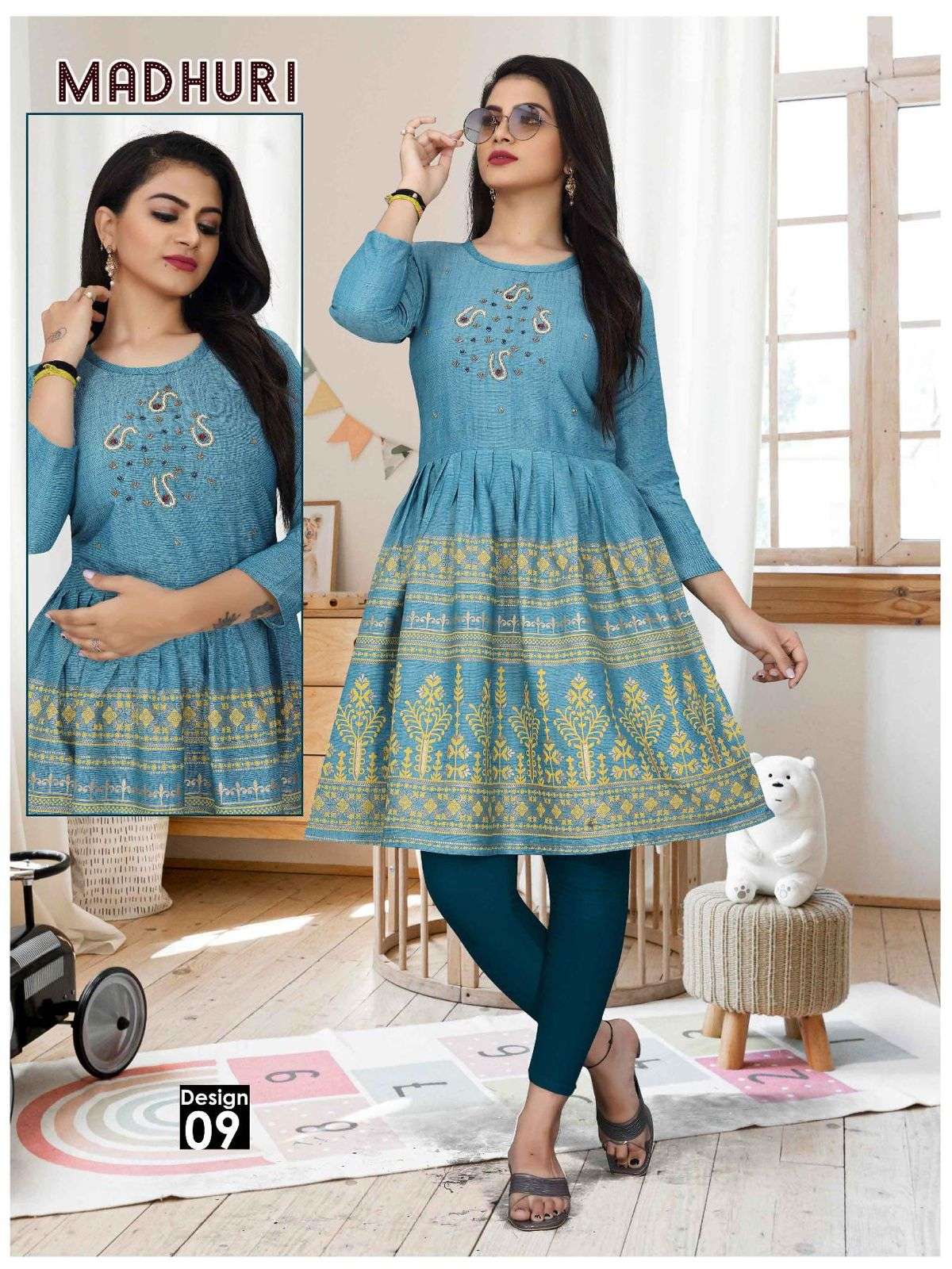Beauty Queen Madhuri Two Tone Handwork with Block Work KURTI CATALOG WHOLESALER BEST RATE