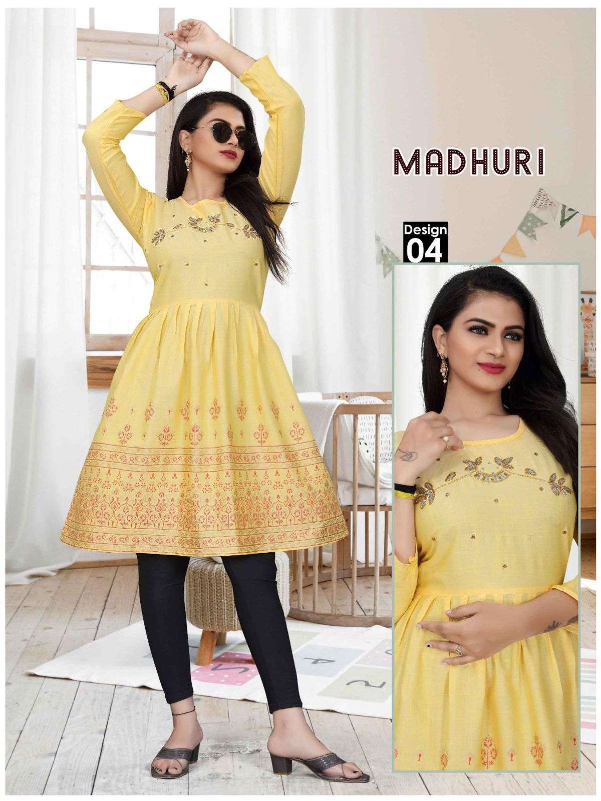 Beauty Queen Madhuri Two Tone Handwork with Block Work KURTI CATALOG WHOLESALER BEST RATE