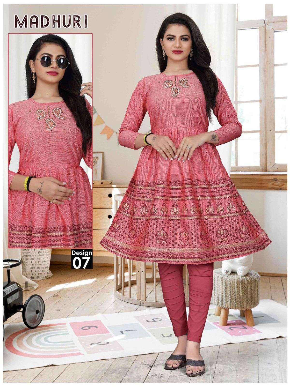 Beauty Queen Madhuri Two Tone Handwork with Block Work KURTI CATALOG WHOLESALER BEST RATE