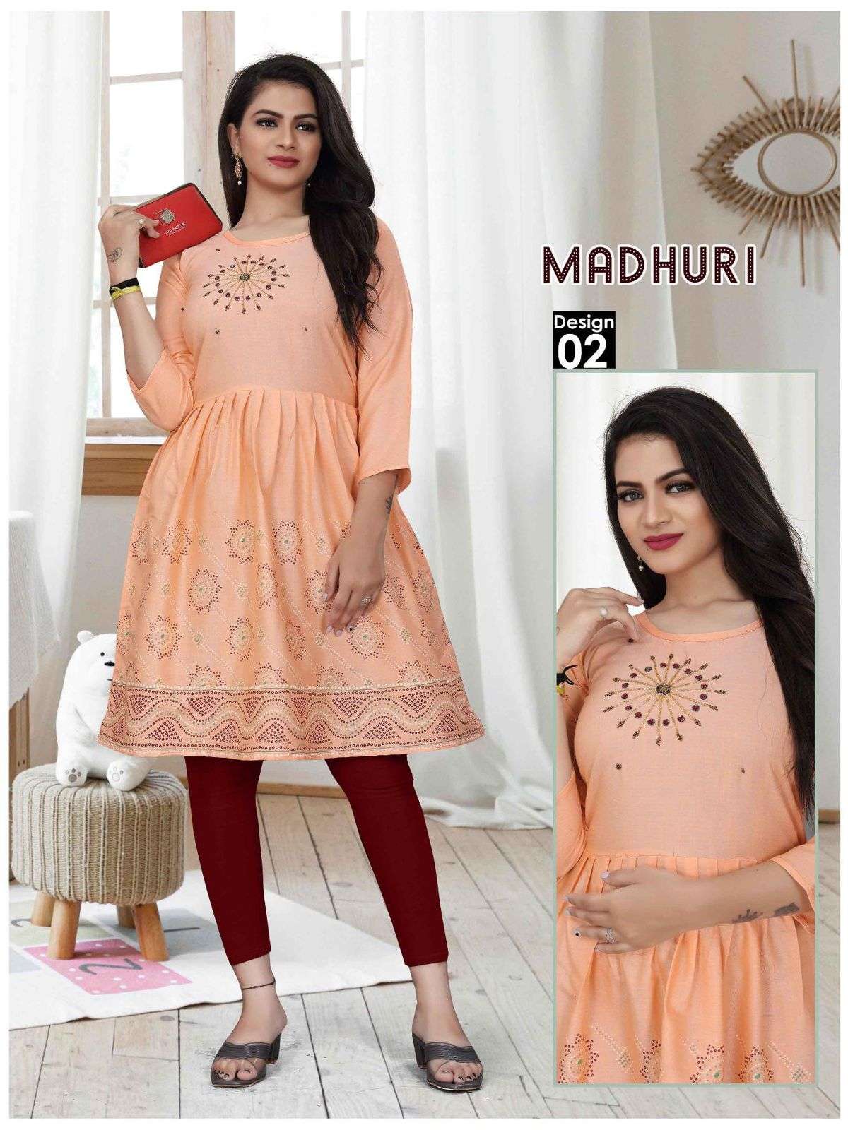 Beauty Queen Madhuri Two Tone Handwork with Block Work KURTI CATALOG WHOLESALER BEST RATE
