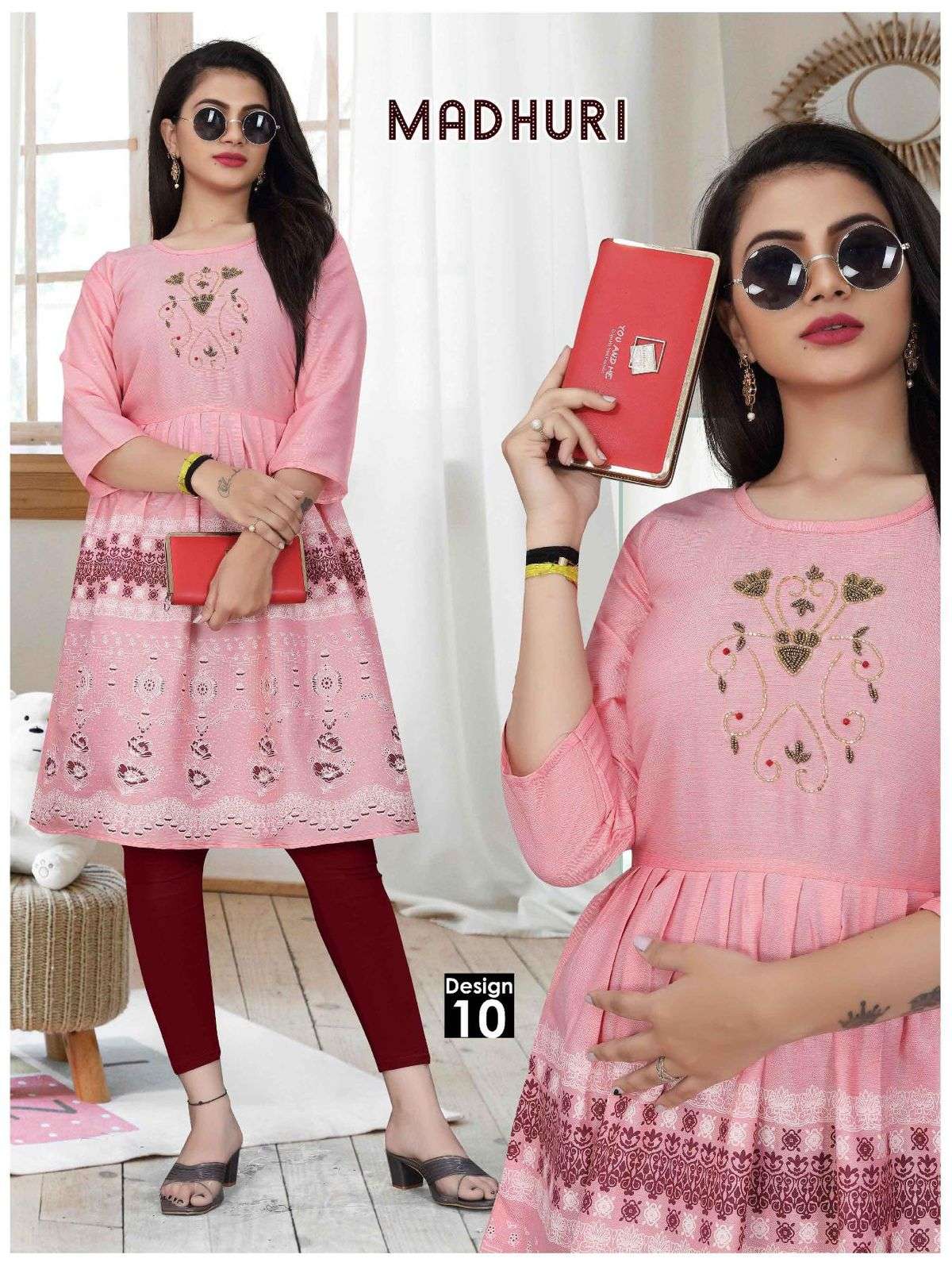 Beauty Queen Madhuri Two Tone Handwork with Block Work KURTI CATALOG WHOLESALER BEST RATE