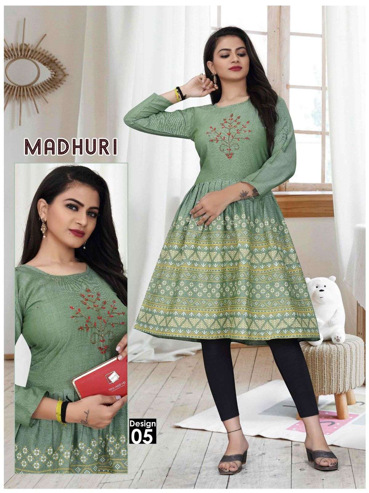 Beauty Queen Madhuri Two Tone Handwork with Block Work KURTI CATALOG WHOLESALER BEST RATE