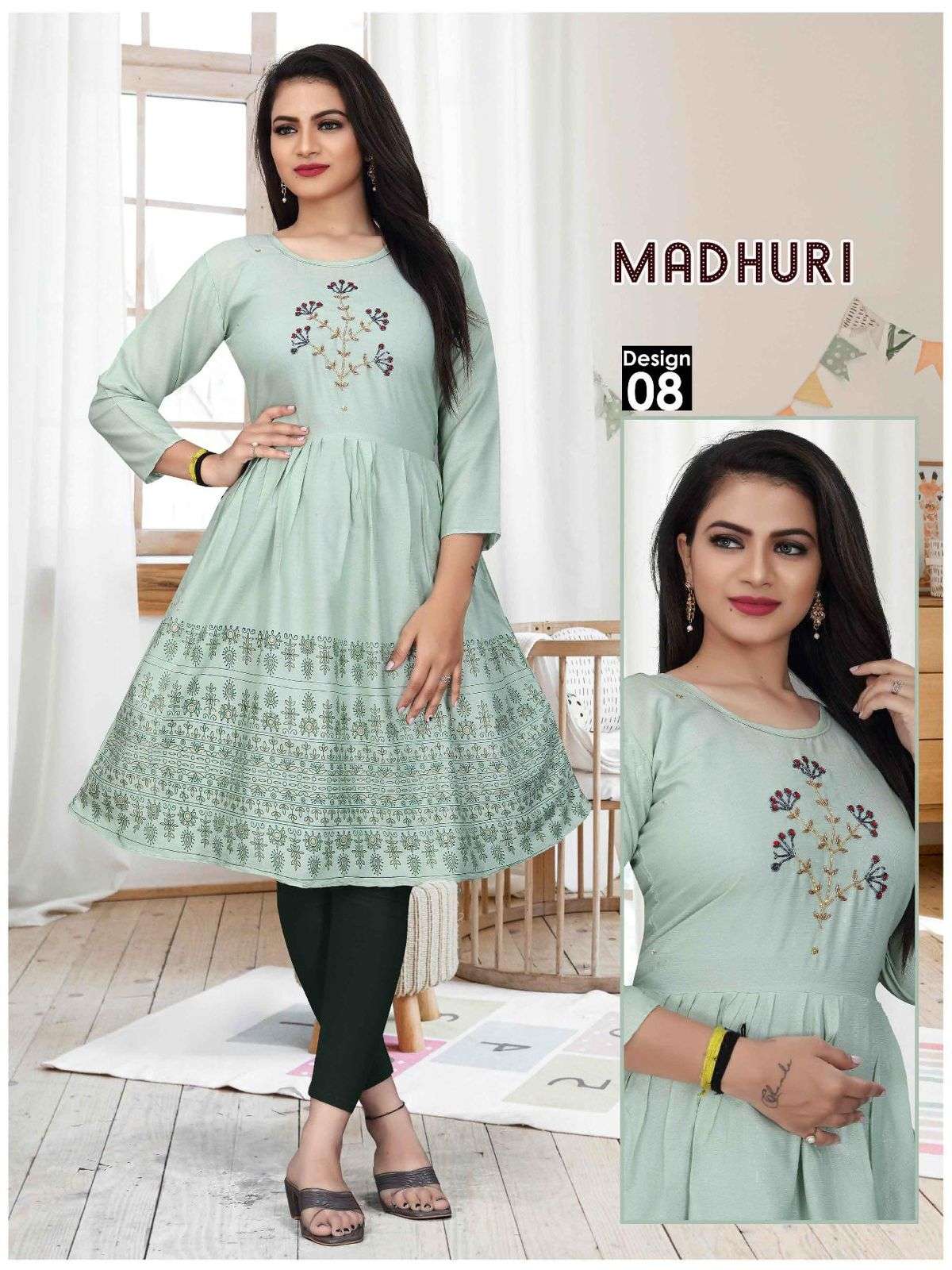 Beauty Queen Madhuri Two Tone Handwork with Block Work KURTI CATALOG WHOLESALER BEST RATE