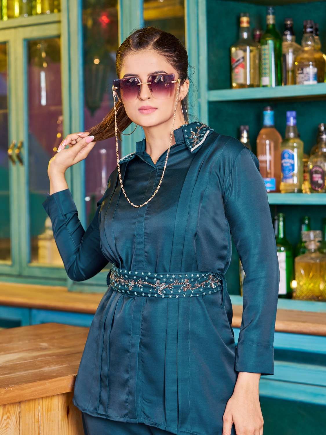 pr status elegant stylish kurta attach belt with pant cord set 
