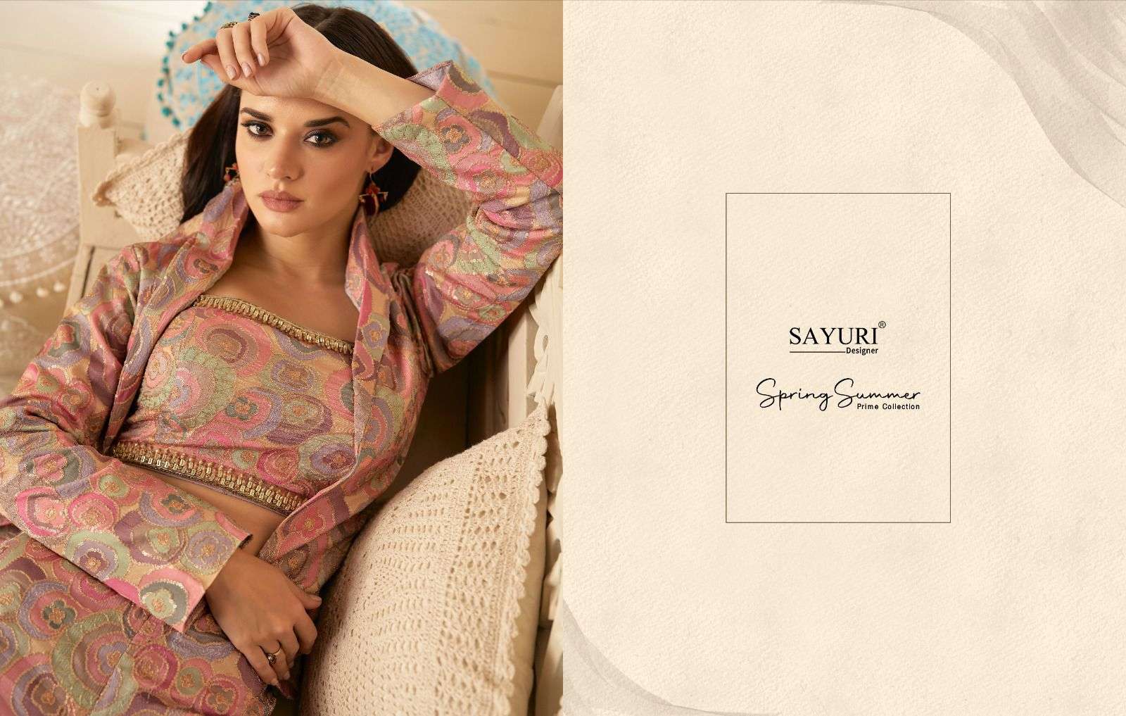 sayuri designer present spring summer prime collection cord set with stylish jackect 