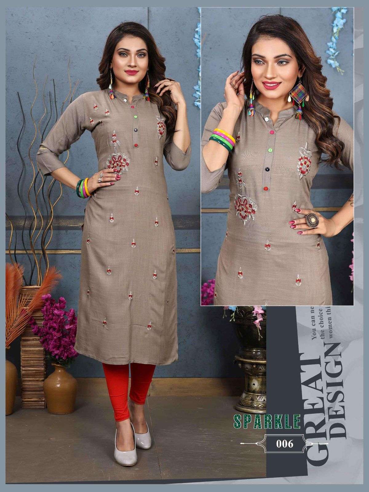 Trendy Agya Sparkle New Rayon Liquid Heavy Slub Embroidered Work, and Collar Kurti CATALOG WHOLESALER BEST RATE