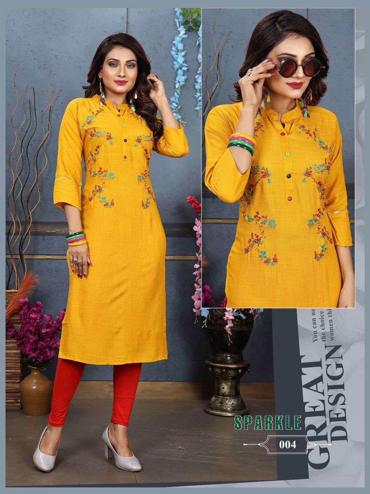 Trendy Agya Sparkle New Rayon Liquid Heavy Slub Embroidered Work, and Collar Kurti CATALOG WHOLESALER BEST RATE