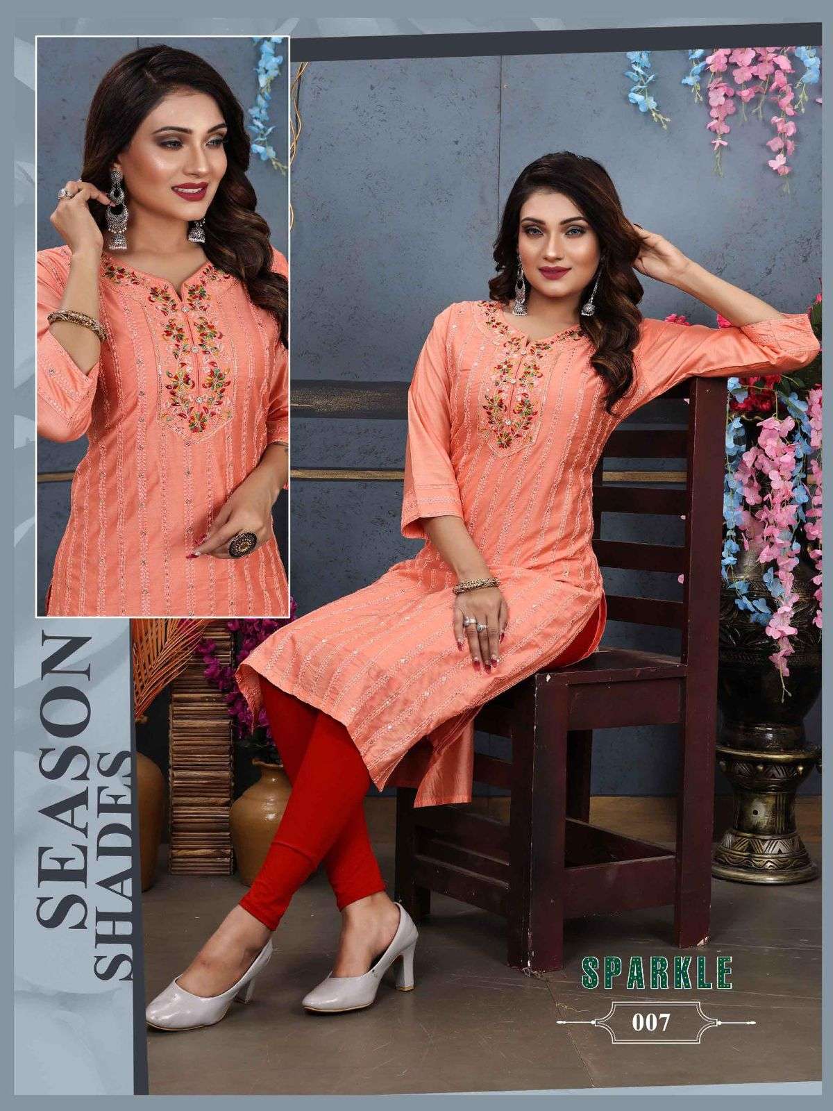 Trendy Agya Sparkle New Rayon Liquid Heavy Slub Embroidered Work, and Collar Kurti CATALOG WHOLESALER BEST RATE