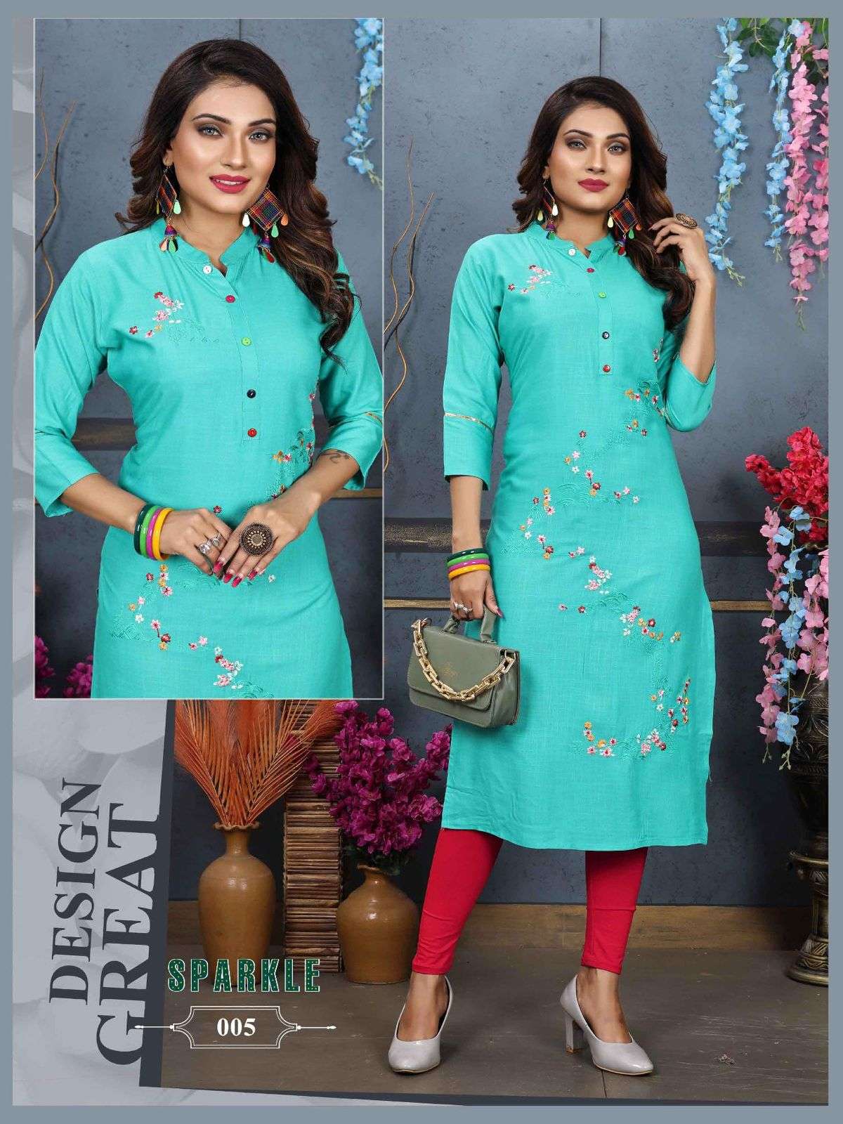 Trendy Agya Sparkle New Rayon Liquid Heavy Slub Embroidered Work, and Collar Kurti CATALOG WHOLESALER BEST RATE