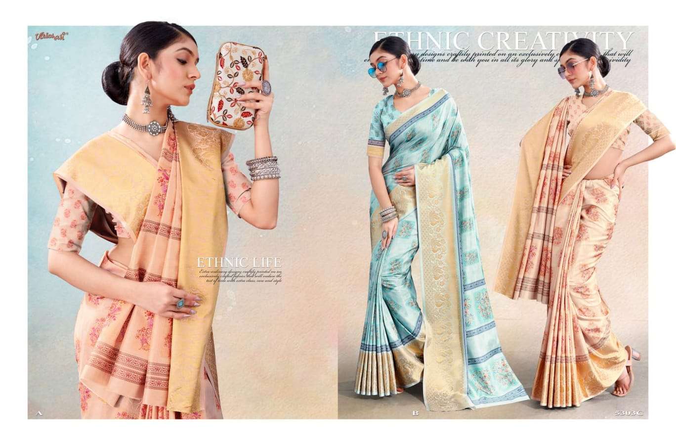 vaishali present colors dola silk printed saree wholesaler 