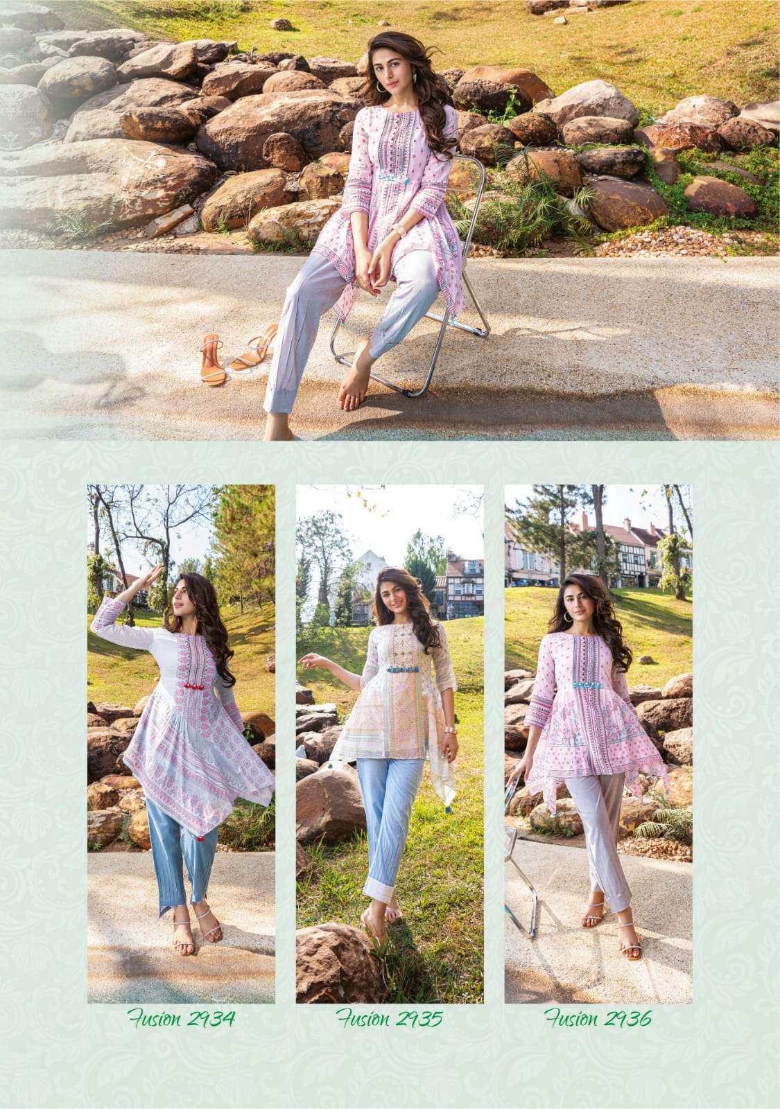 anju fab fusion vol 2 designer cord set fancy cotton kurti with pant 