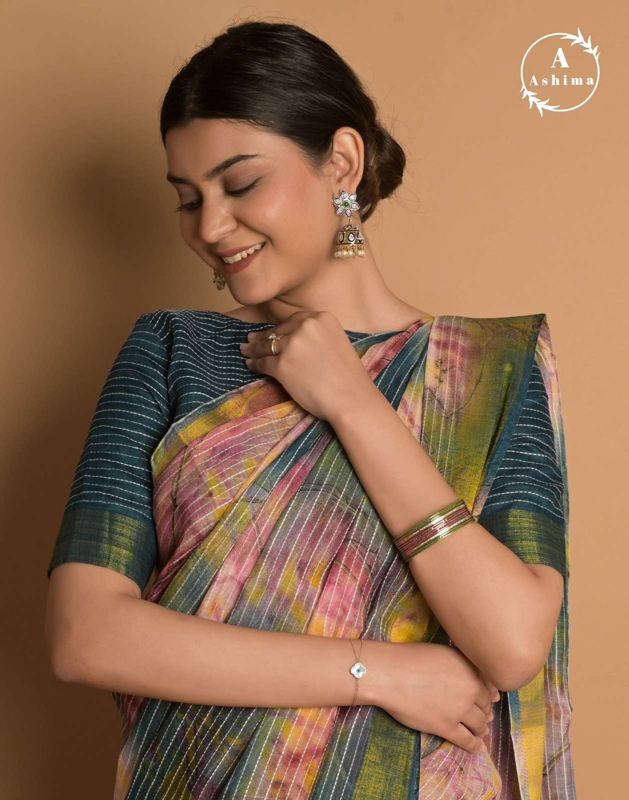 ashima kaatha cotton designer four design two matching colors saree with jari border collection 