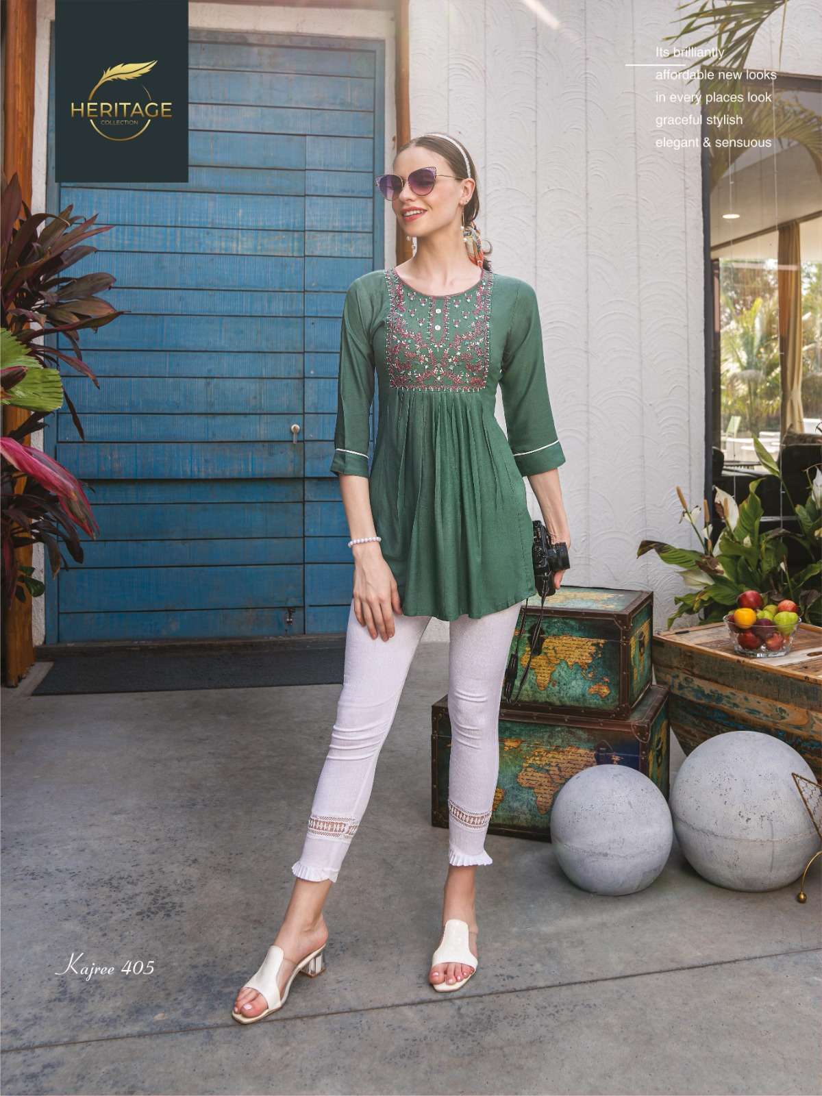 HERITAGE NEW KAJREE VOL-4 RAYON & RAYON SLUB SHORT TOP CATALOG WHOLESALER BEST RATE