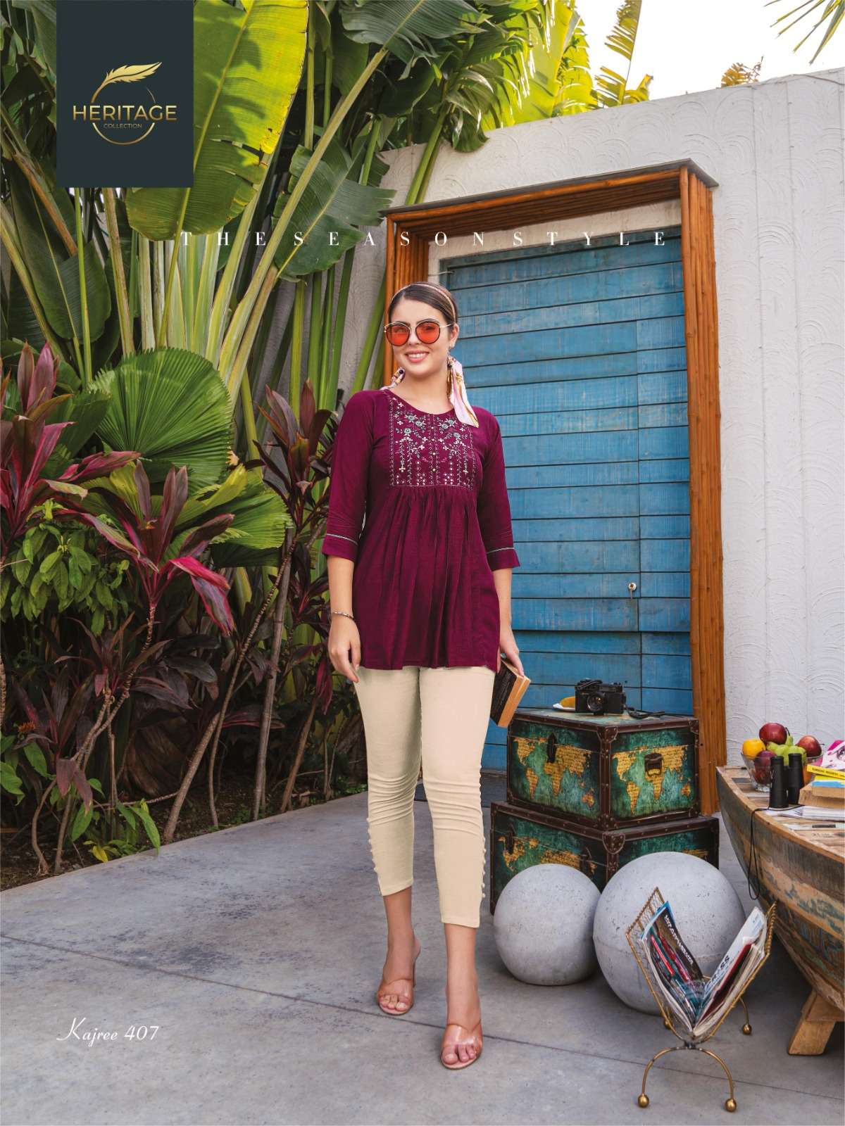 HERITAGE NEW KAJREE VOL-4 RAYON & RAYON SLUB SHORT TOP CATALOG WHOLESALER BEST RATE