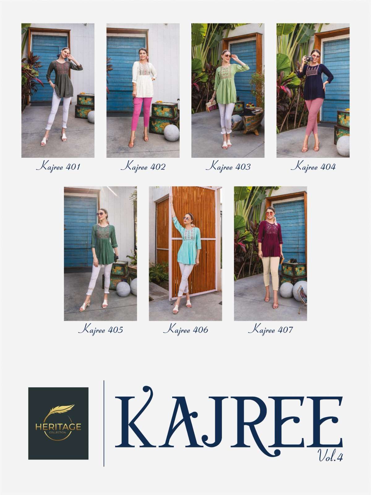 HERITAGE NEW KAJREE VOL-4 RAYON & RAYON SLUB SHORT TOP CATALOG WHOLESALER BEST RATE