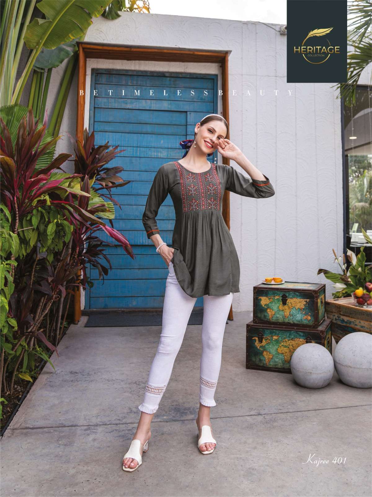 HERITAGE NEW KAJREE VOL-4 RAYON & RAYON SLUB SHORT TOP CATALOG WHOLESALER BEST RATE