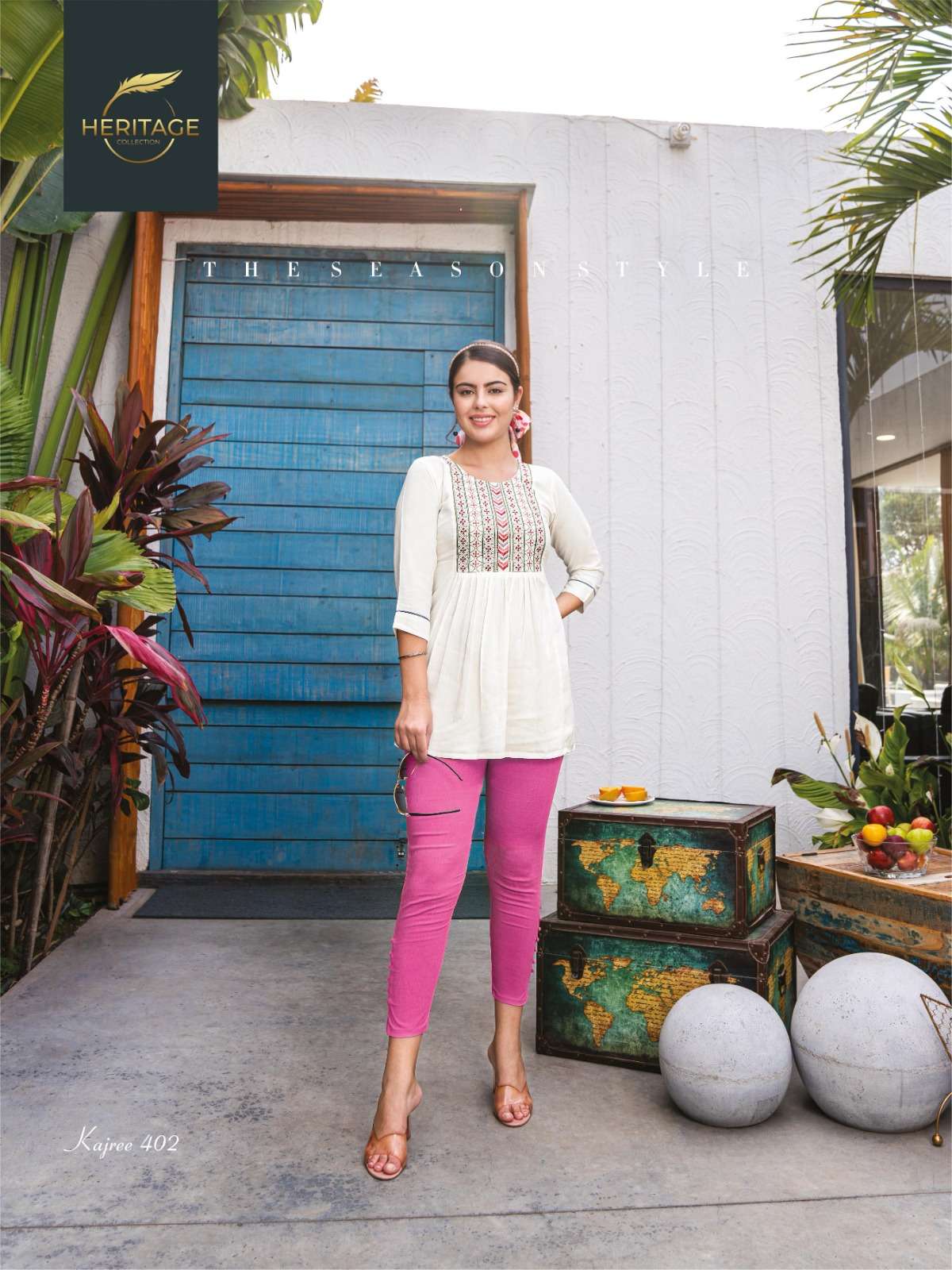 HERITAGE NEW KAJREE VOL-4 RAYON & RAYON SLUB SHORT TOP CATALOG WHOLESALER BEST RATE