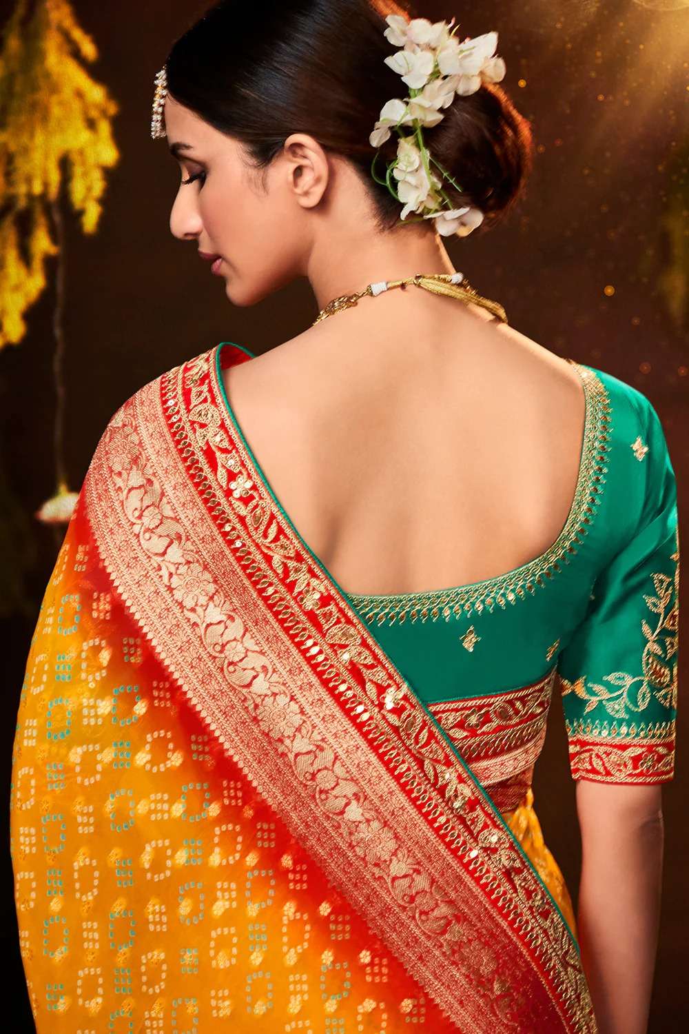 kimora bandhej sa 164 designer yellow color traditional single saree