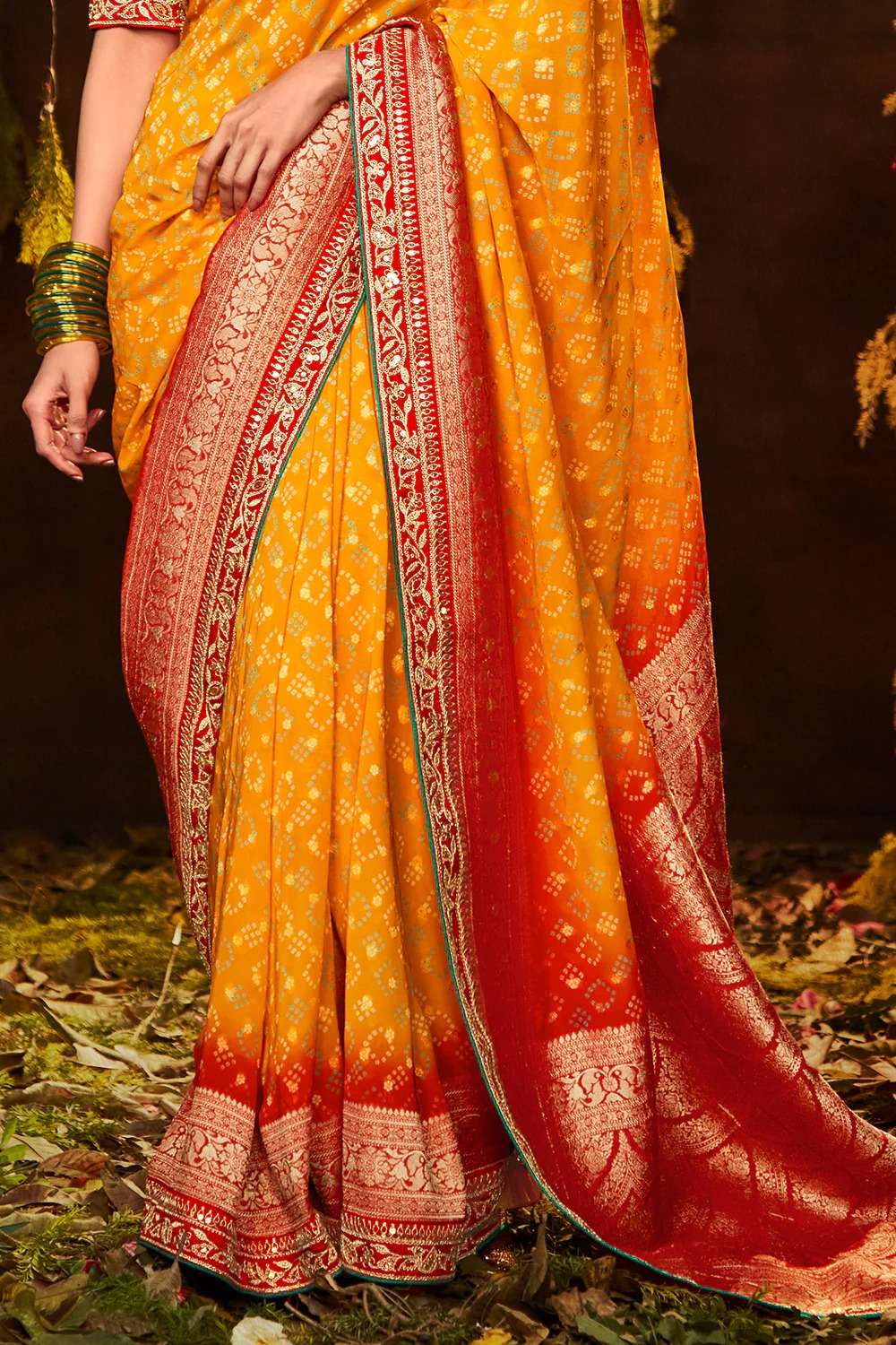 kimora bandhej sa 164 designer yellow color traditional single saree