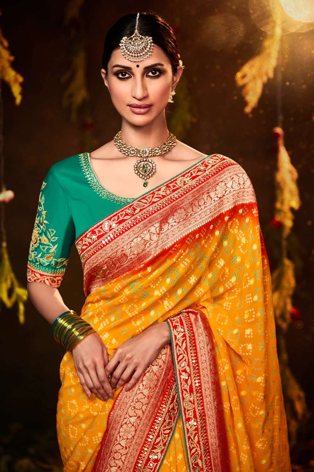 kimora bandhej sa 164 designer yellow color traditional single saree