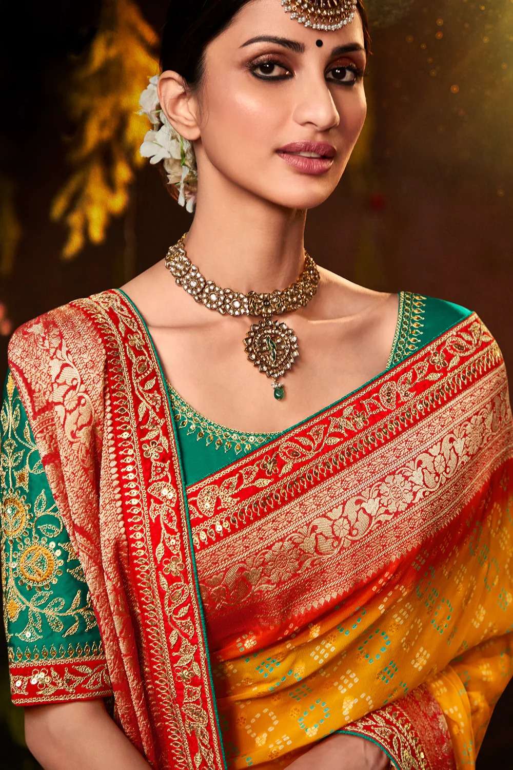 kimora bandhej sa 164 designer yellow color traditional single saree