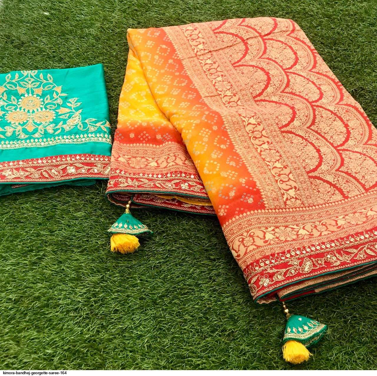 kimora bandhej sa 164 designer yellow color traditional single saree