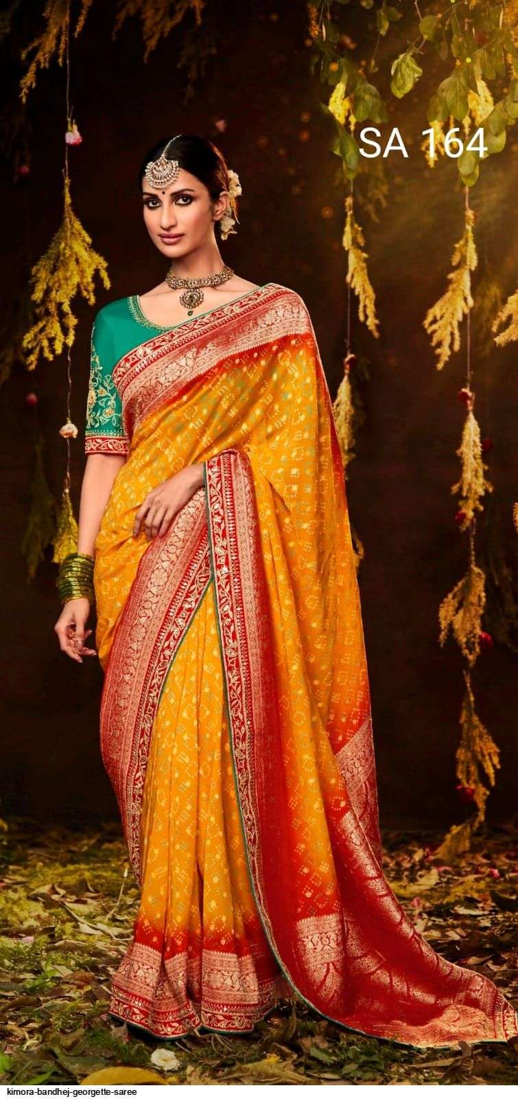 kimora bandhej sa 164 designer yellow color traditional single saree