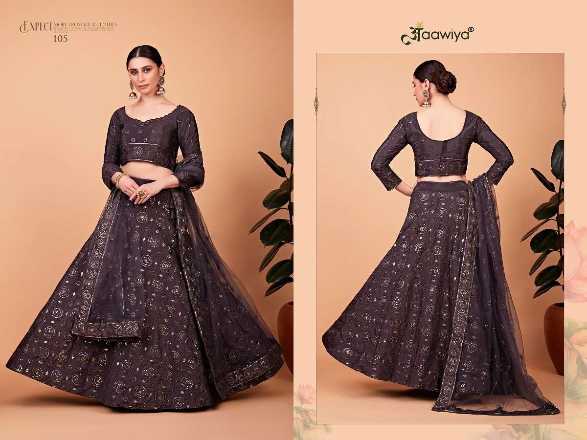 nayra vol 1 105 by aawiya grey color designer lehenga choli 