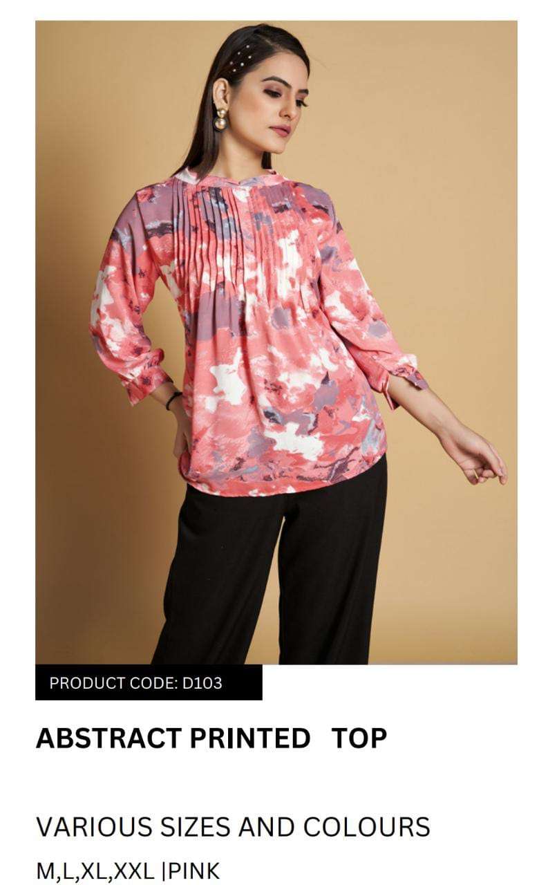 pr d103 abstarct printed pink color tunic tops combo set