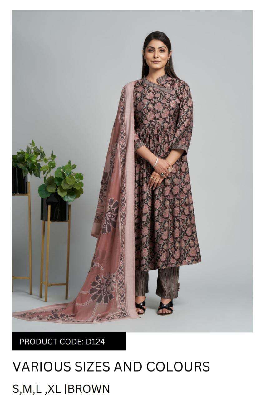 pr d124 designer printed brown color readymade salwar suit combo set