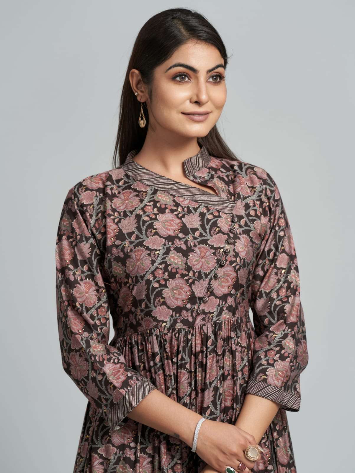 pr d124 designer printed brown color readymade salwar suit combo set