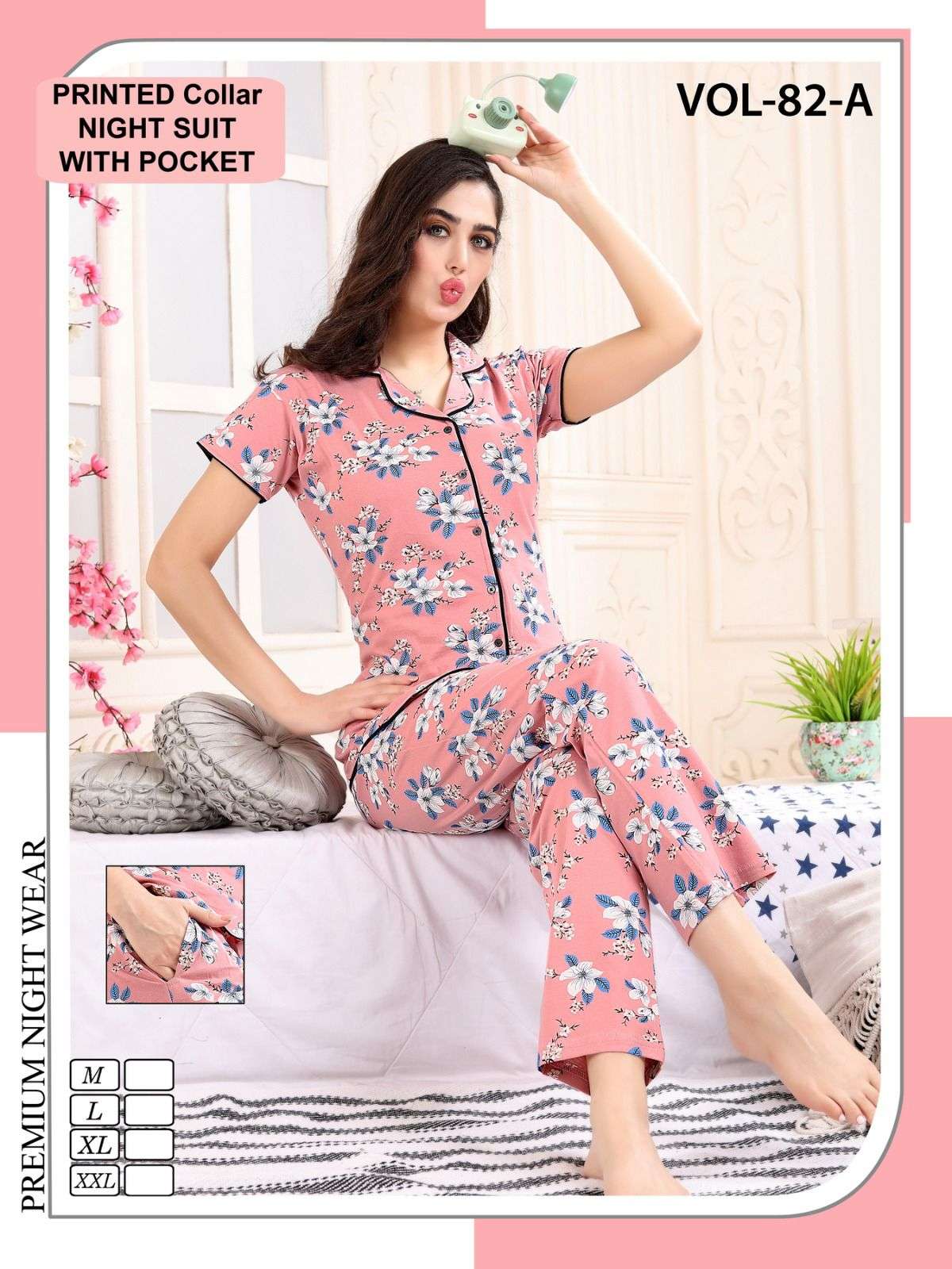  SUMMER SPECIAL COLLOR NS. VOL.82 A Heavy Shinker Hosiery Cotton Printed Night Suits CATALOG WHOLESALER BEST RATE