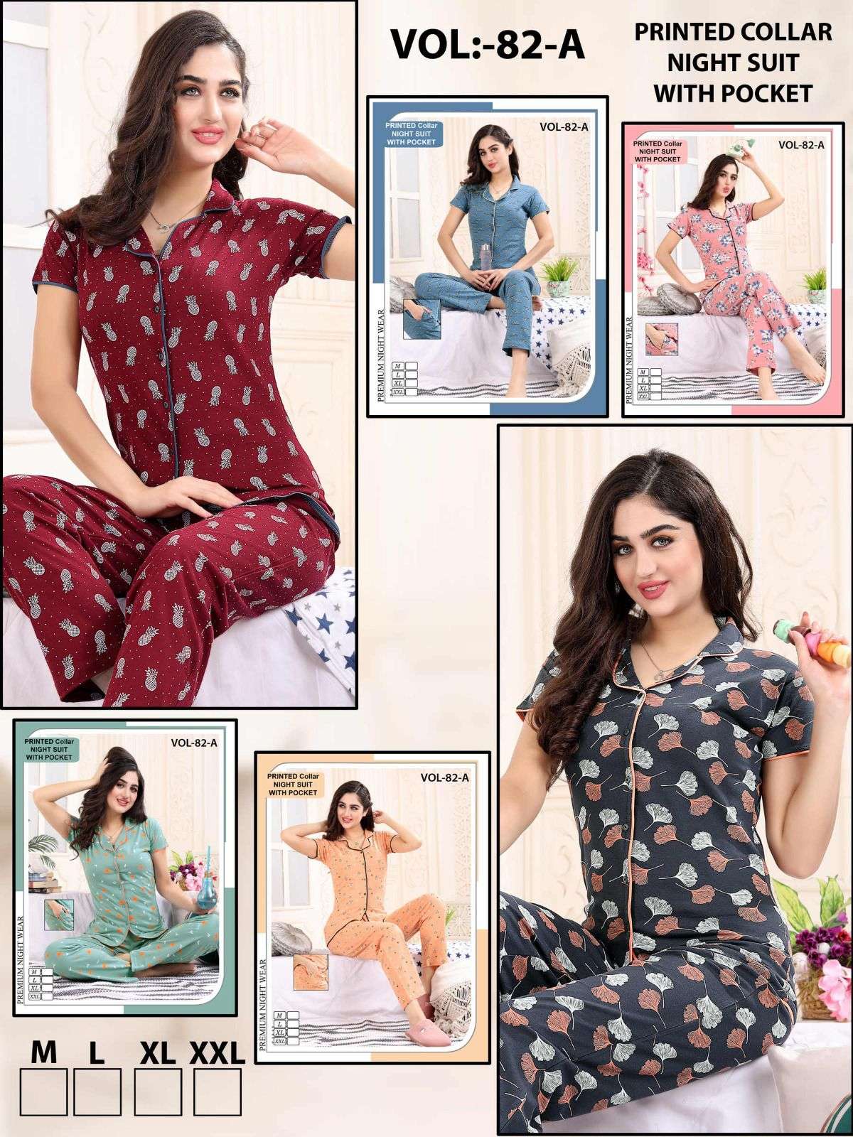  SUMMER SPECIAL COLLOR NS. VOL.82 A Heavy Shinker Hosiery Cotton Printed Night Suits CATALOG WHOLESALER BEST RATE