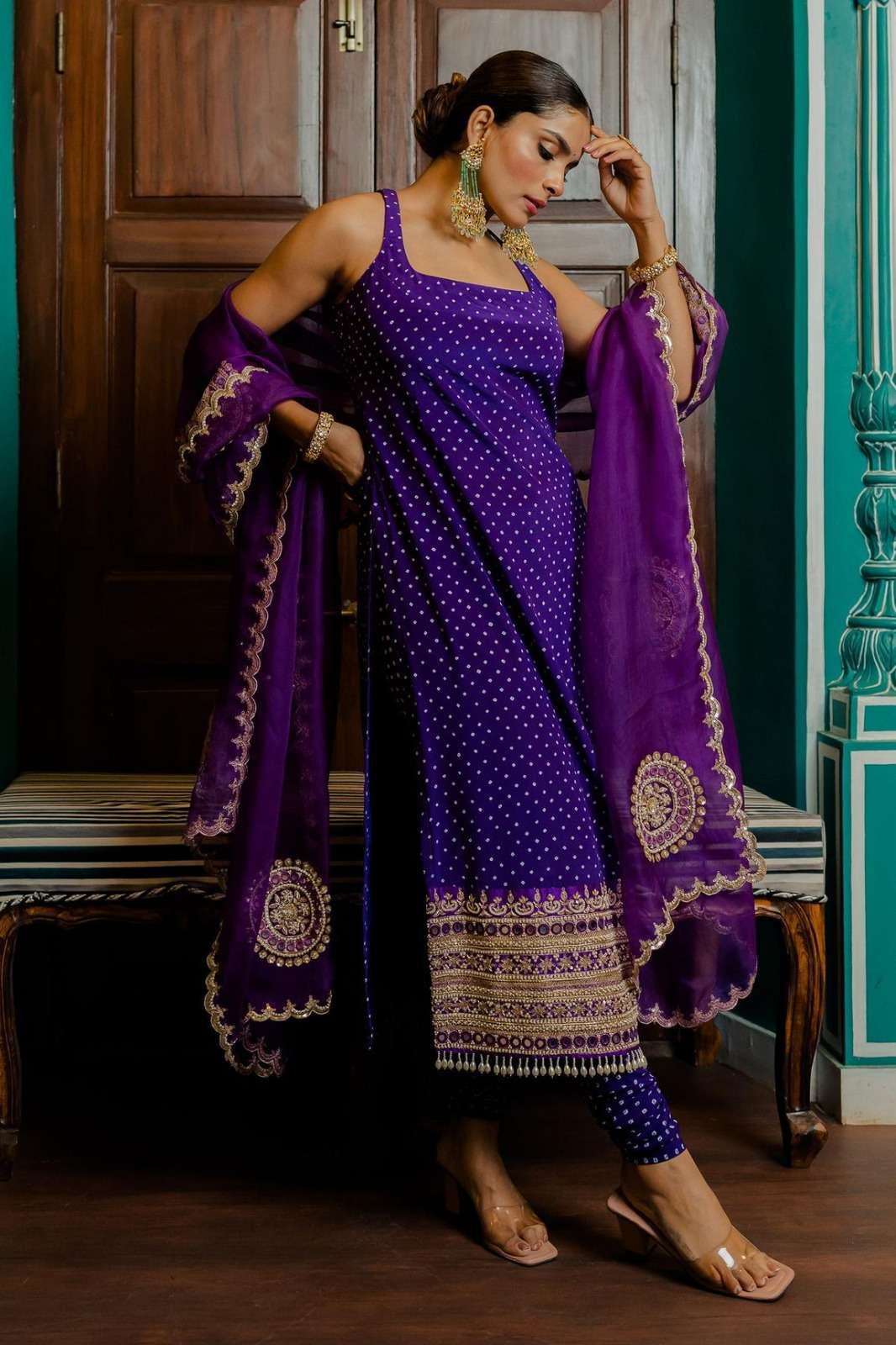 arya designs sing210 fancy work single purple color kurti with pant and organza dupatta 