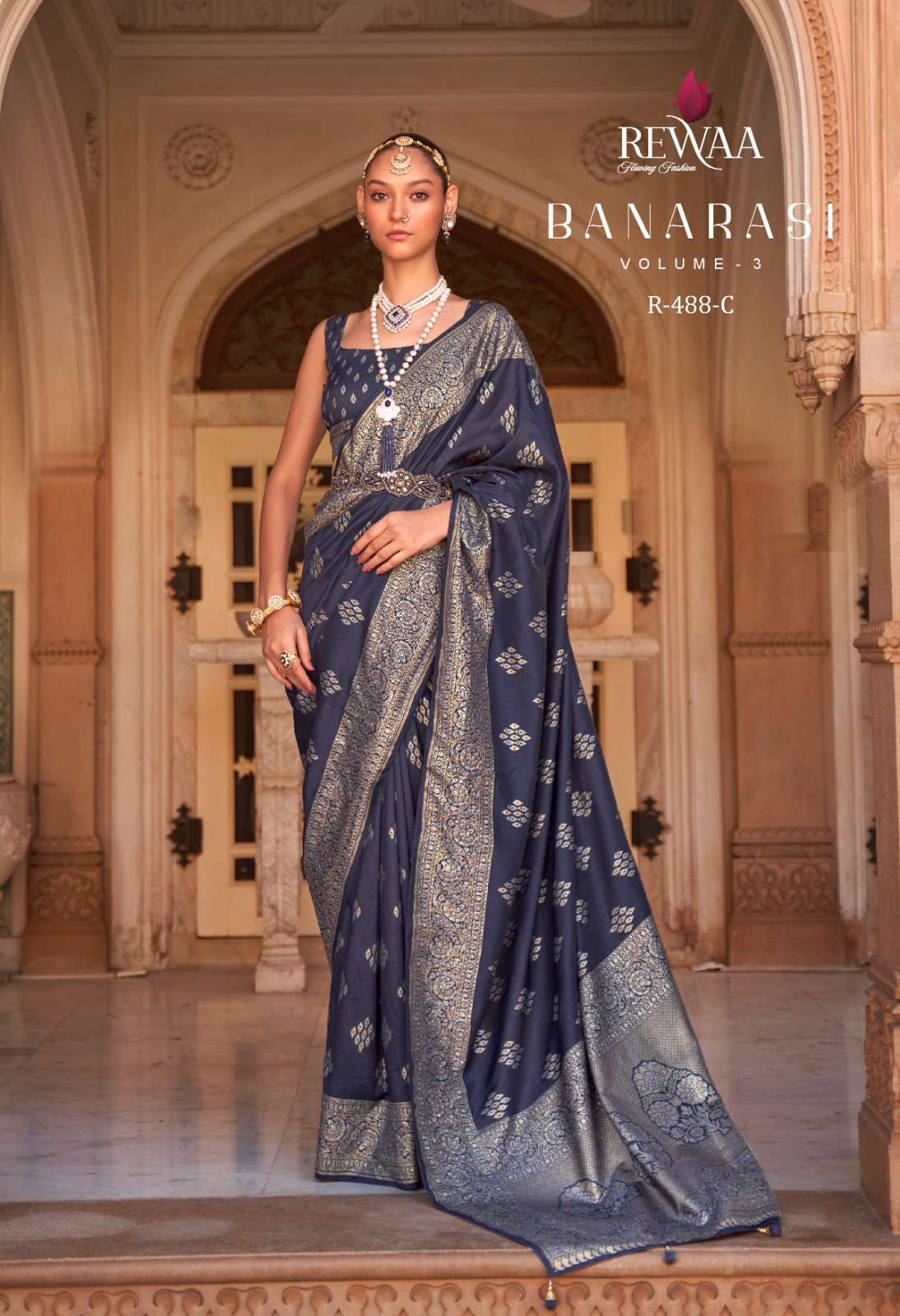 banarasi vol 3 by rewaa 487-489 designs colors banarasi silk sarees wholesaler 