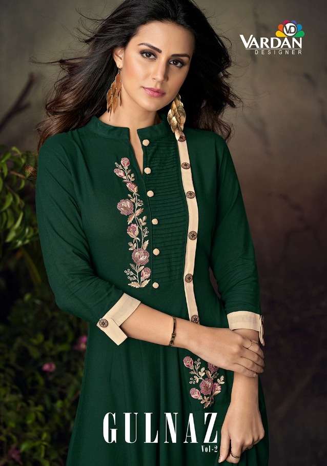 gulnaz vol 2 by vardan heavy rayon fancy long kurti catalogue