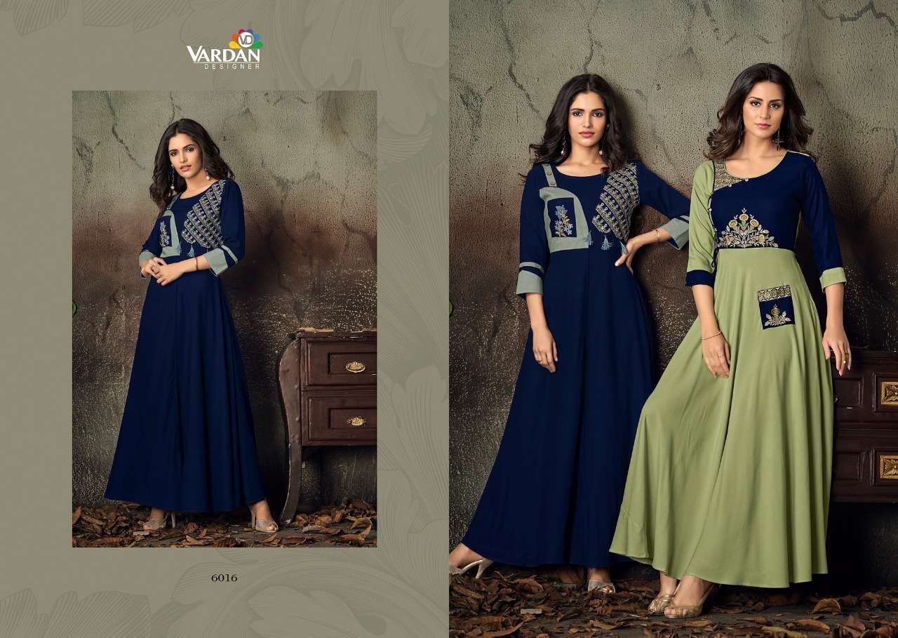 gulnaz vol 2 by vardan heavy rayon fancy long kurti catalogue