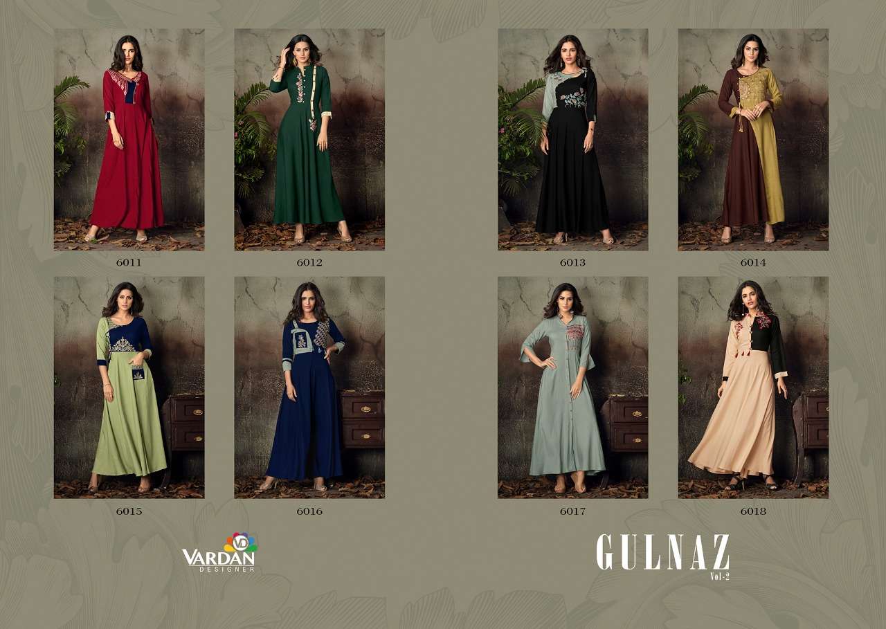gulnaz vol 2 by vardan heavy rayon fancy long kurti catalogue