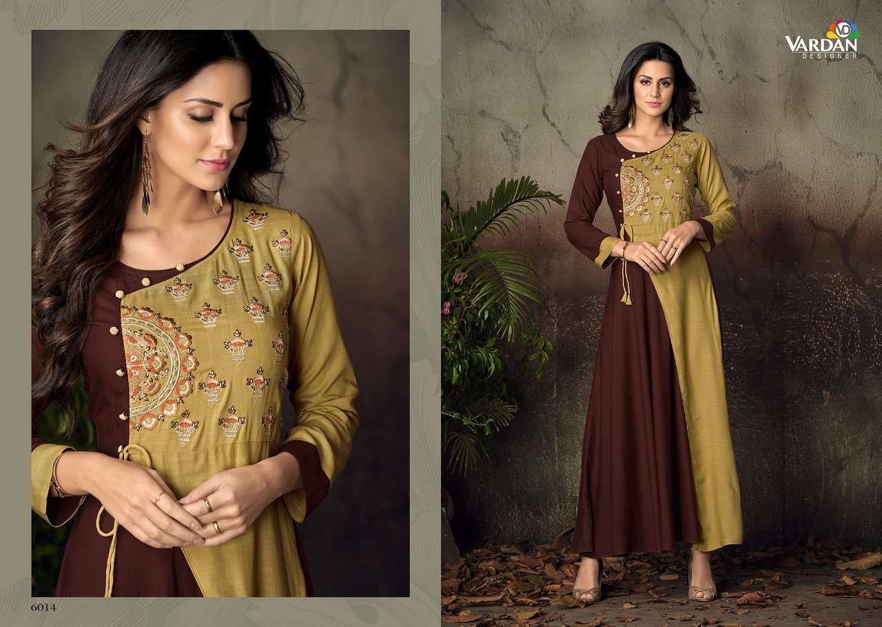 gulnaz vol 2 by vardan heavy rayon fancy long kurti catalogue