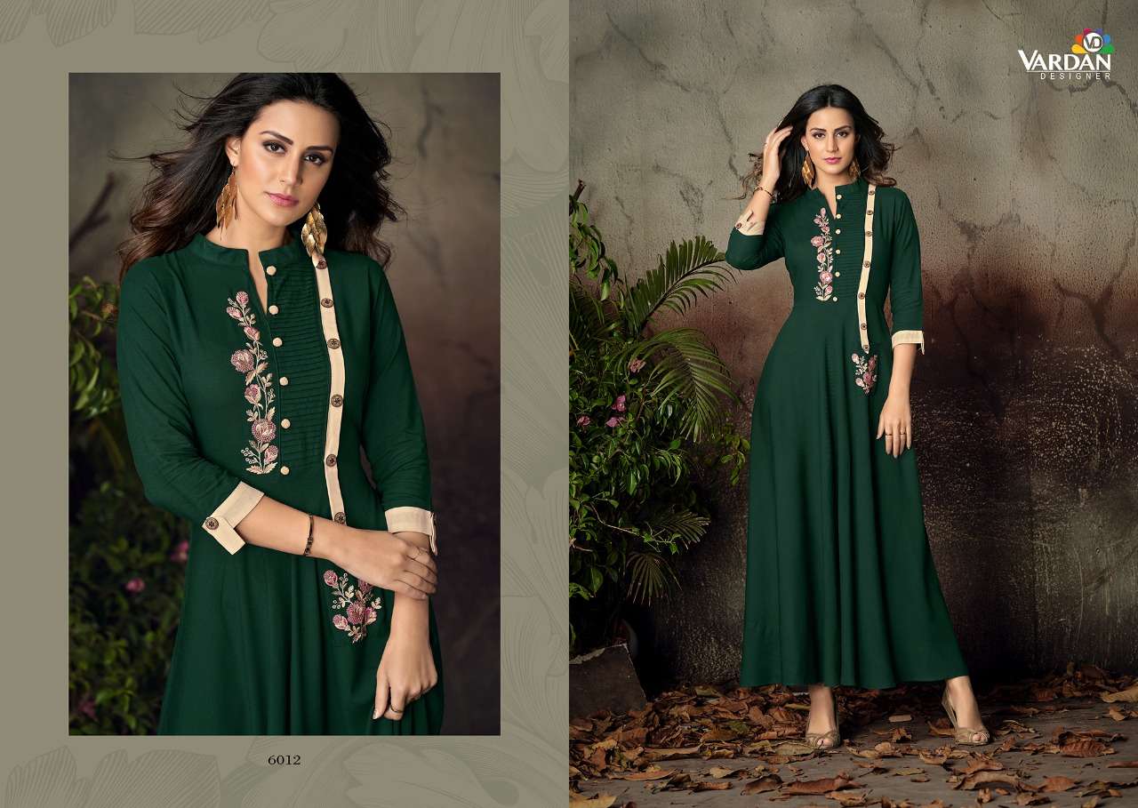 gulnaz vol 2 by vardan heavy rayon fancy long kurti catalogue