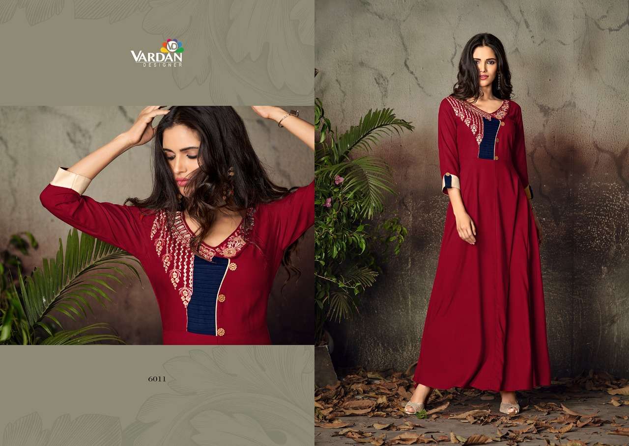 gulnaz vol 2 by vardan heavy rayon fancy long kurti catalogue