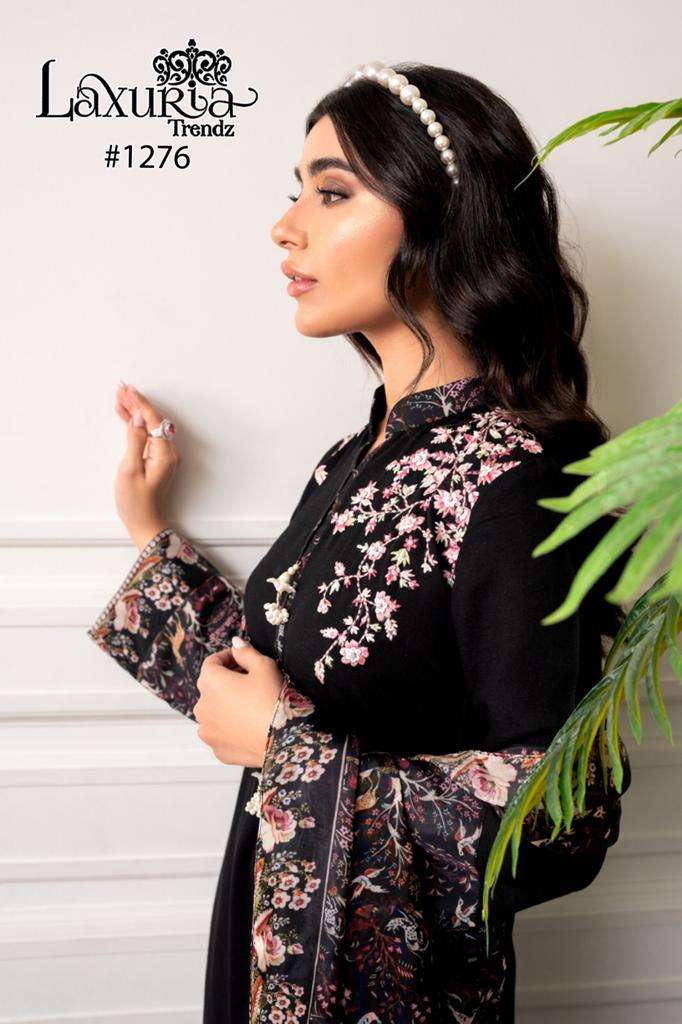 laxuria 1276 designer black colour floral decorated fullstitch pakistani salwar kameez 